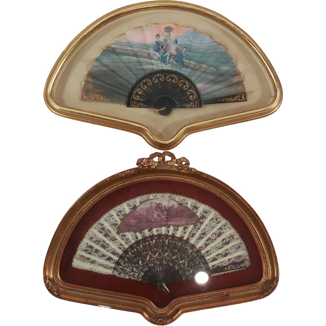 2 Exquisite 19th C. Antique Hand Painted French Hand Fans Mounted in Shadow Box Frames (1 of 20)
