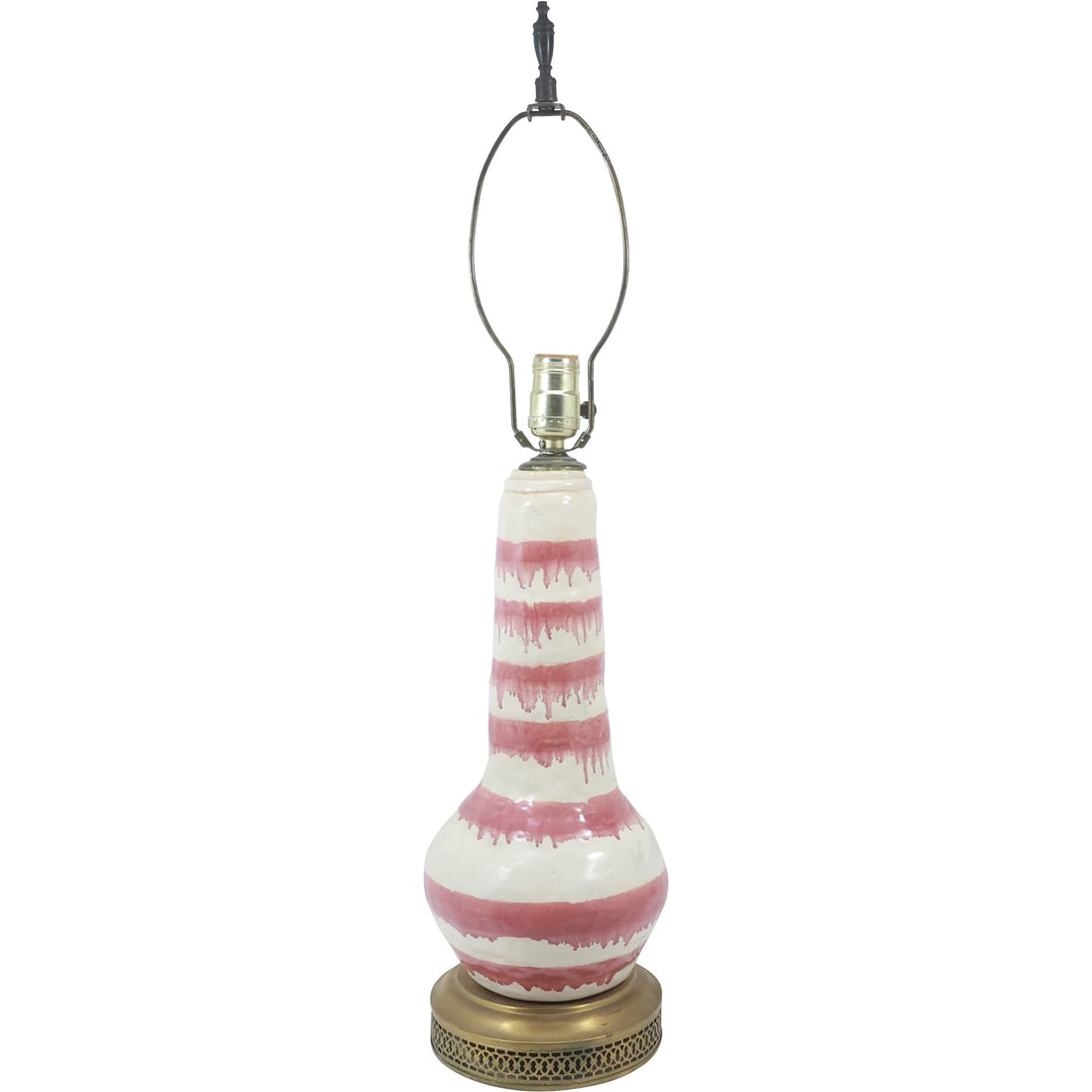 Mid-Century Modern Art Pottery White with Pink Dripped Glaze Table Lamp 28 in. overall height (1 of 17)