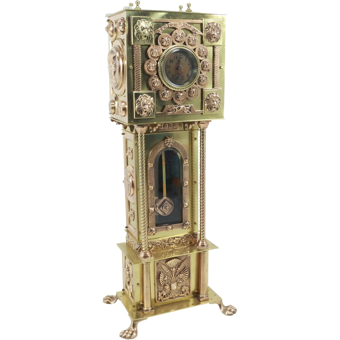 Seth Thomas Miniature Tall Case Clock Decorated with Owl heads, Dog, Lion Heads raised on claw feet. (1 of 20)
