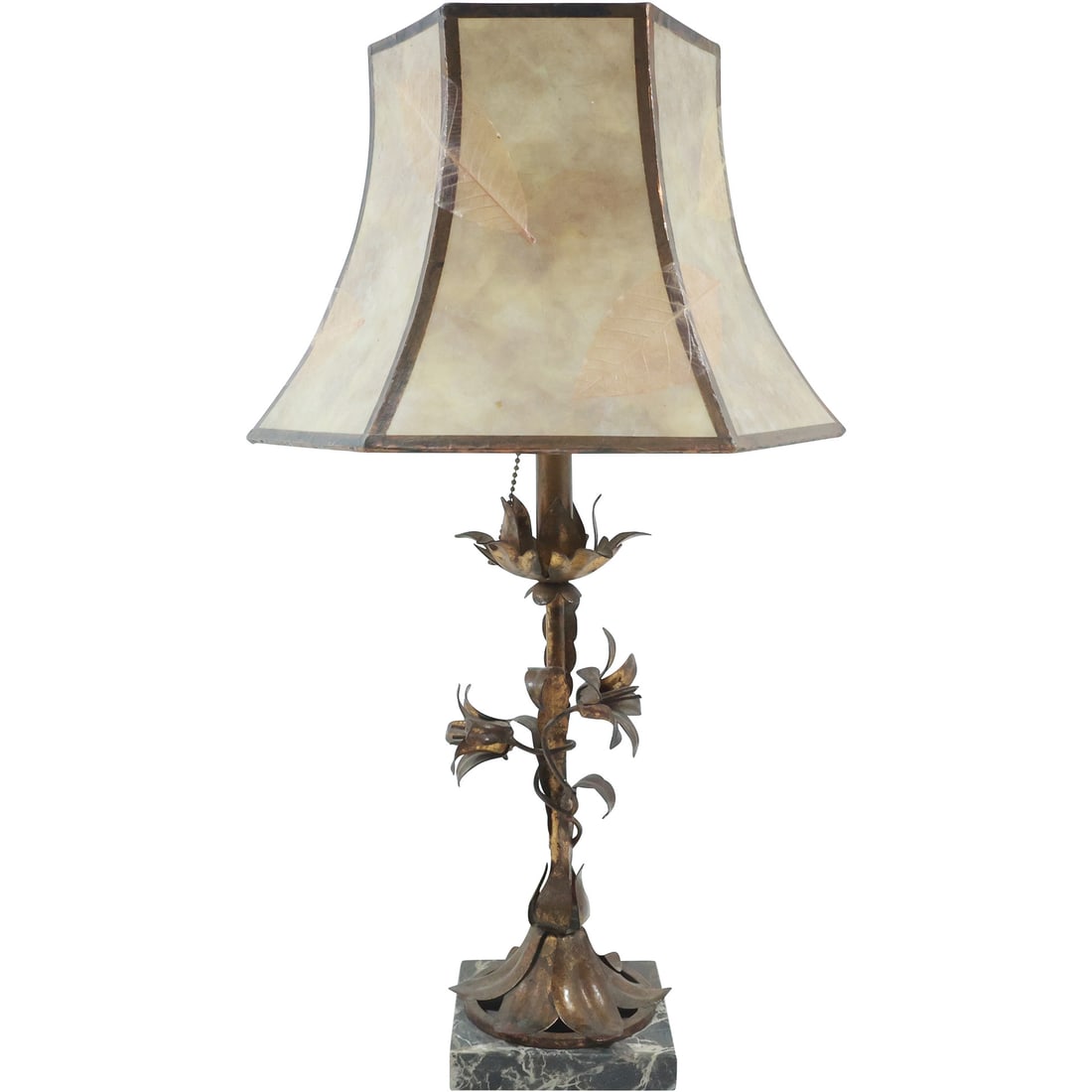 Vintage Hollywood Regency Gold Gilt Metal Toleware Floral and Leaves Table Lamp 21 in. height (1 of 20)