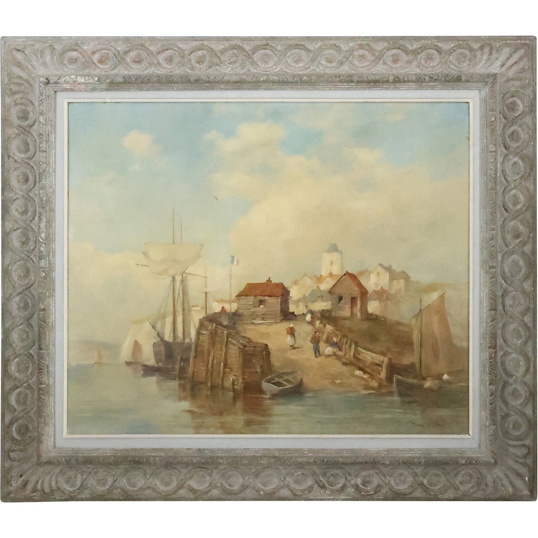 Pierre le Boeuff (1899-1920 France), Oil on Canvas Painting Coastal Fishing Town, Signed (1 of 20)