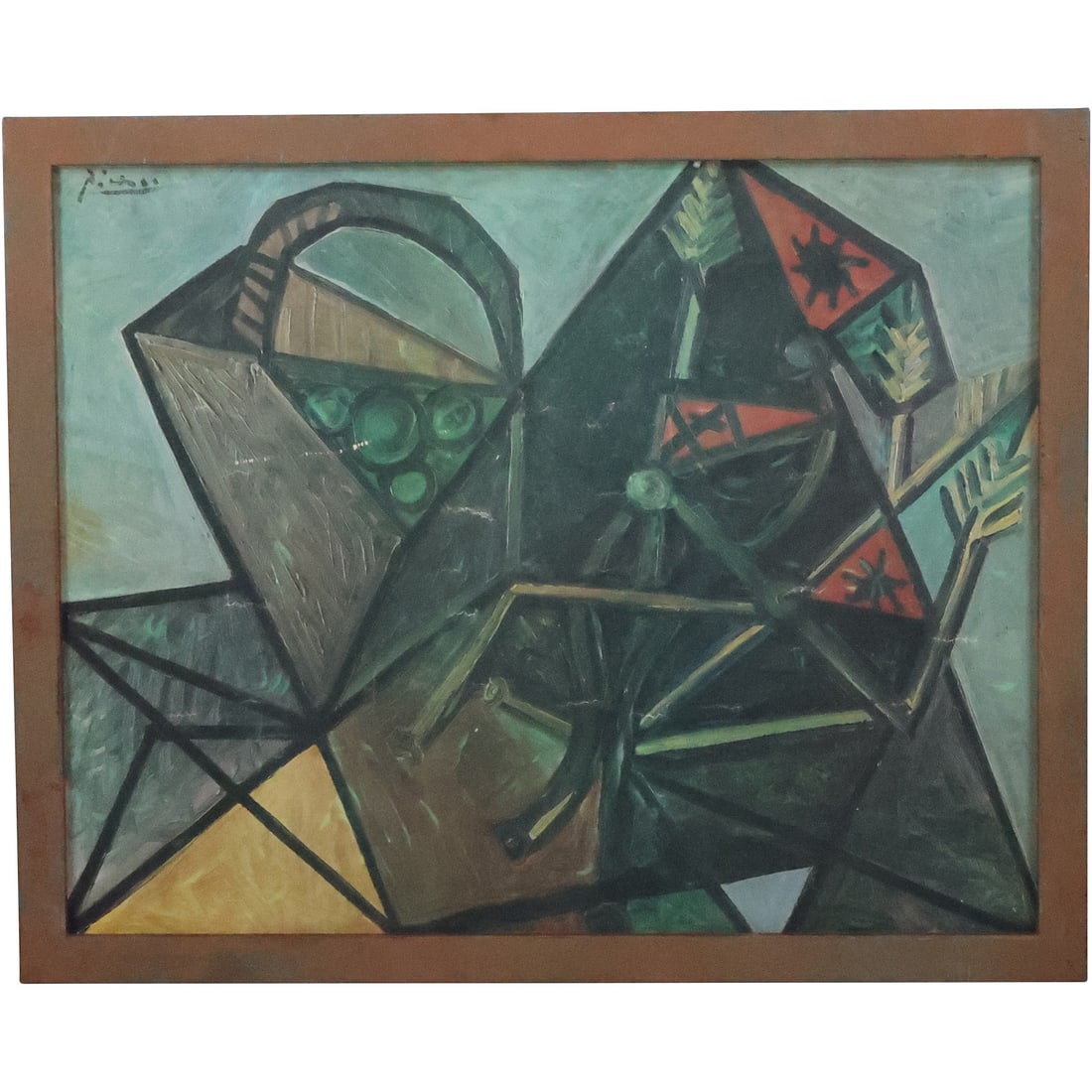 Pablo Picasso, Early Lithograph on Board, Framed, "Basket of Fruits" Abstract (1 of 20)