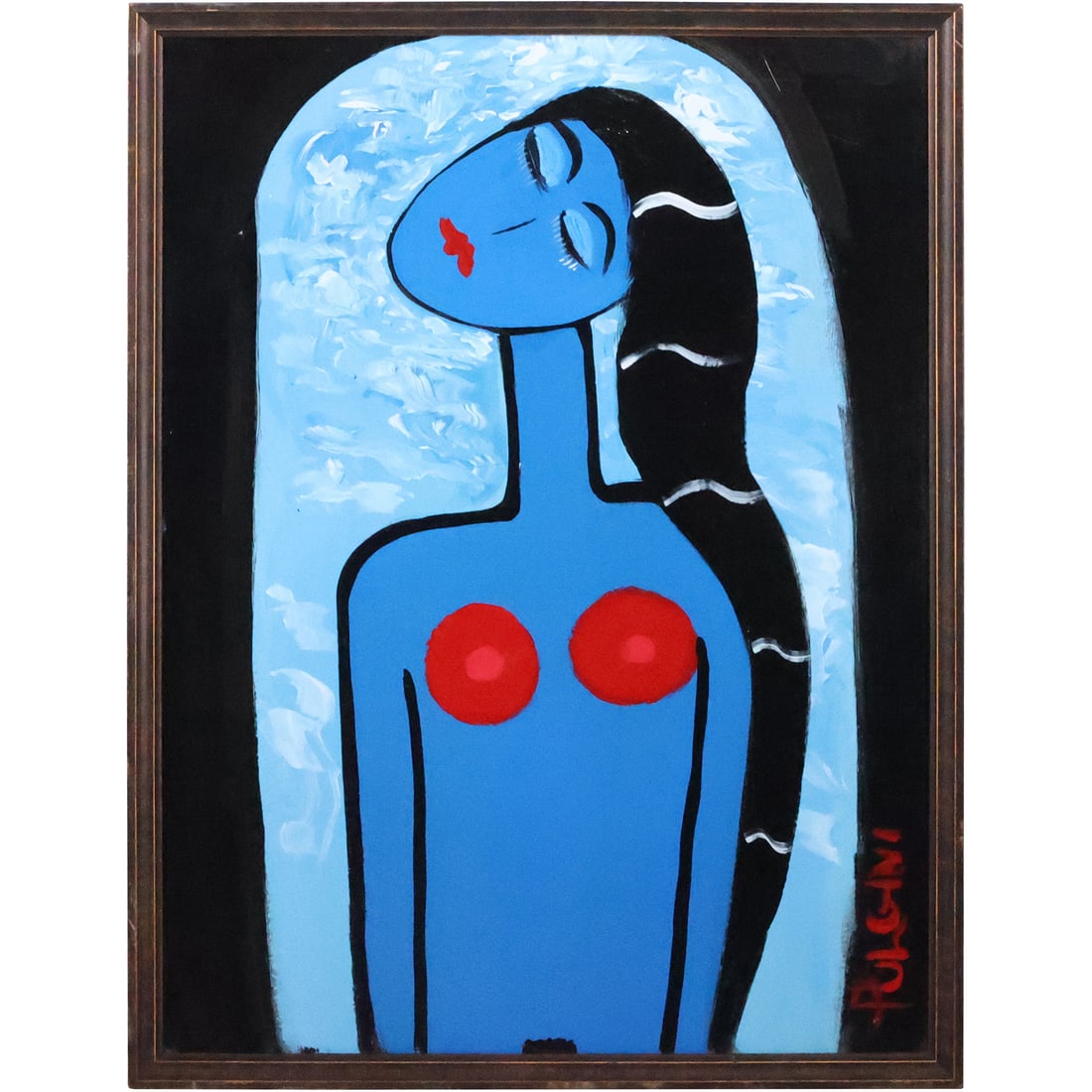 Thomas Pulgini, American, Oil on Board Painting ABSTRACT BLUE WOMAN Signed , Framed (1 of 20)
