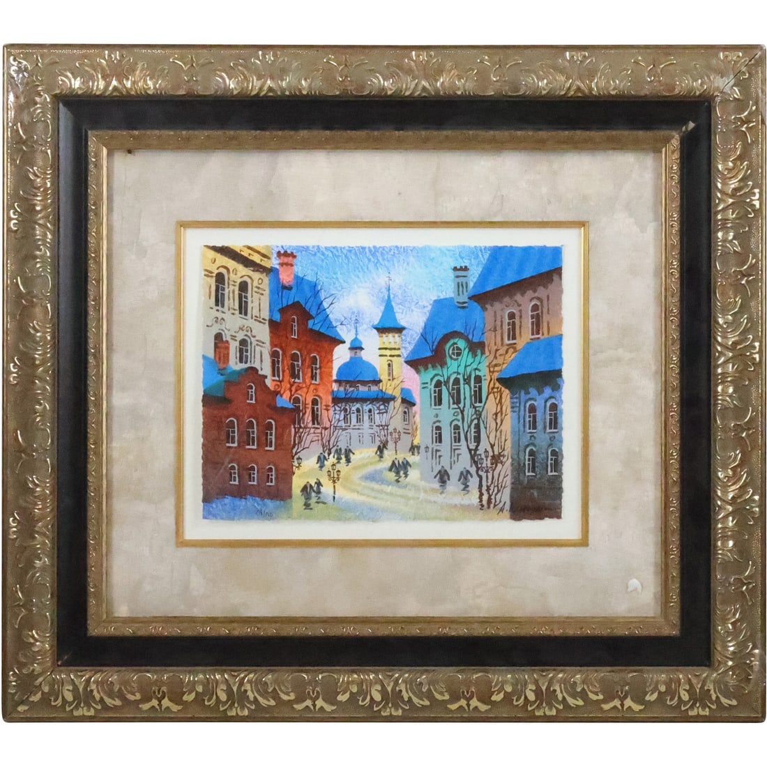 Anatol Krasnyansky (1930 - 2023) Color Lithograph, Town Scene with Figures, Framed, Signed in Plate (1 of 20)