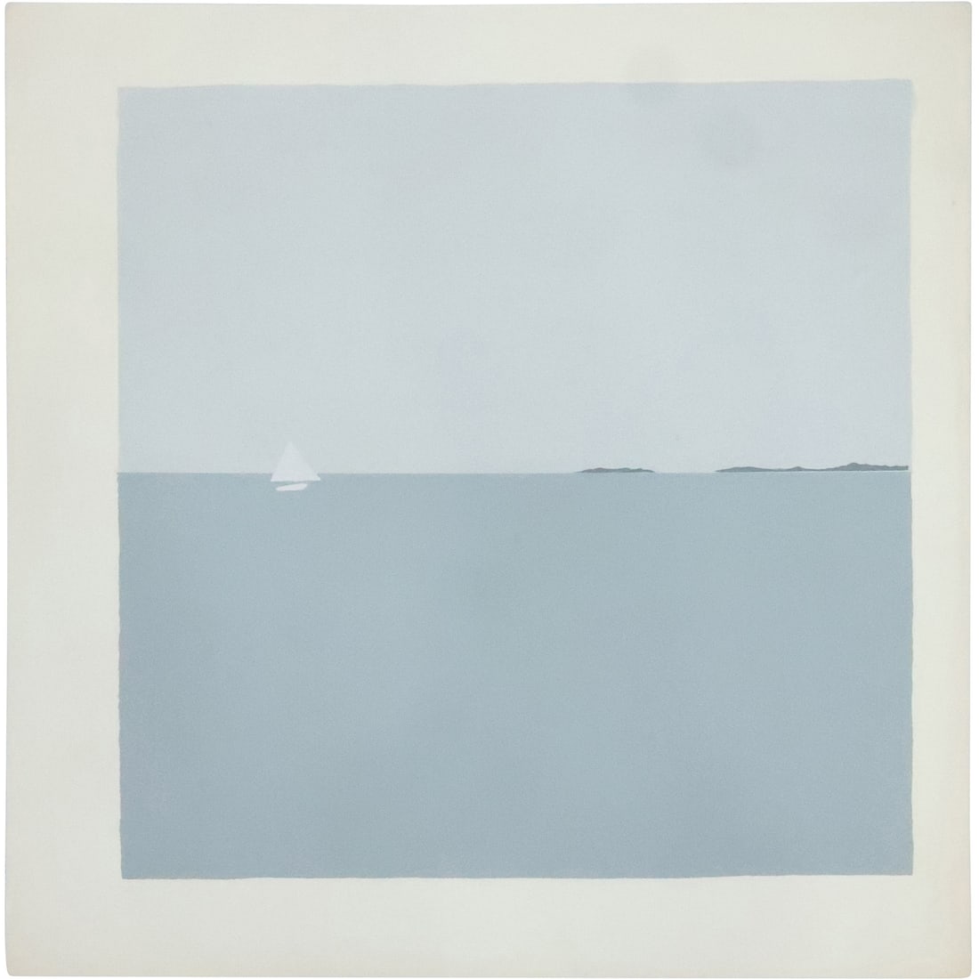 Minimalist Lithograph Sailboat on Seascape 22 in. x 22 in.: Minimalist Lithograph Sailboat on Seascape 22 in. x 22 in. size: 22 x 22