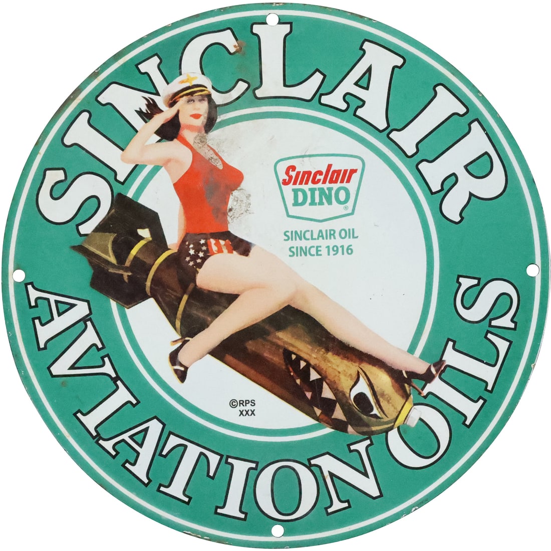 Novelty Enamel Metal Sign "Sinclair Aviation Oils" 11.75 inches diameter (1 of 20)