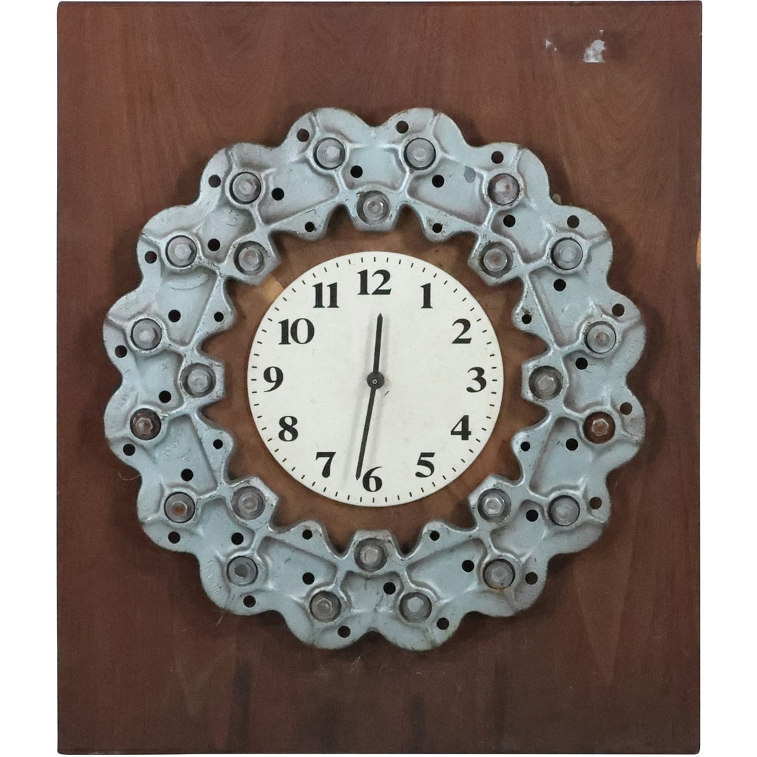 Unique Industrial Era Gear Mounted on Wood Plaque Wall Clock, Label on Verso T R Oberman (1 of 20)