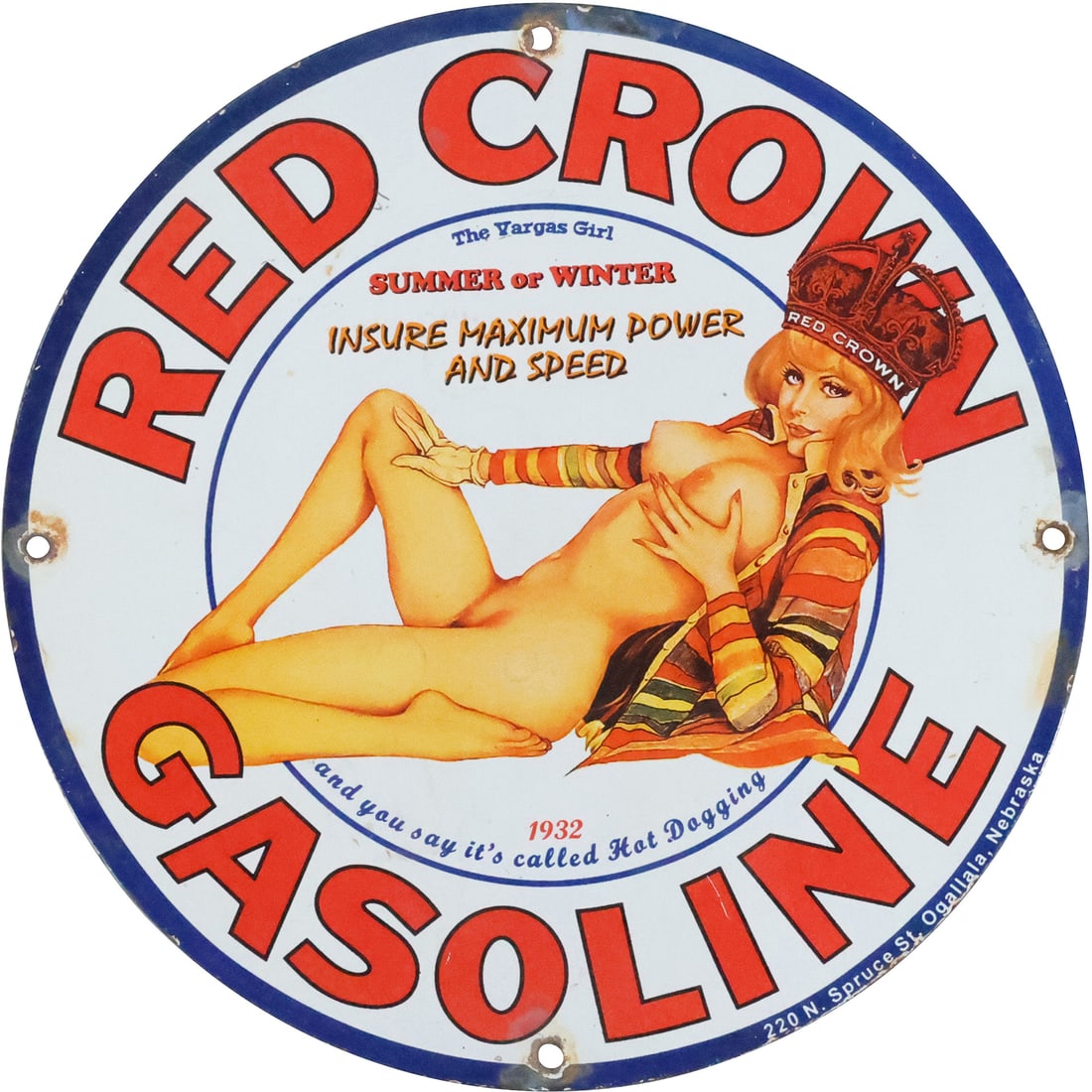 Novelty Enamel on Metal Round Sign "Red Crown Gasoline" 11.75 in. diameter (1 of 20)