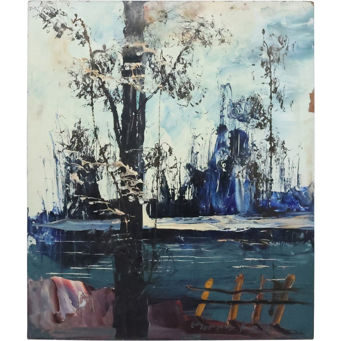 Morris Katz, Jewish American, Acrylic Painting Landscape with River, Signed (1 of 20)