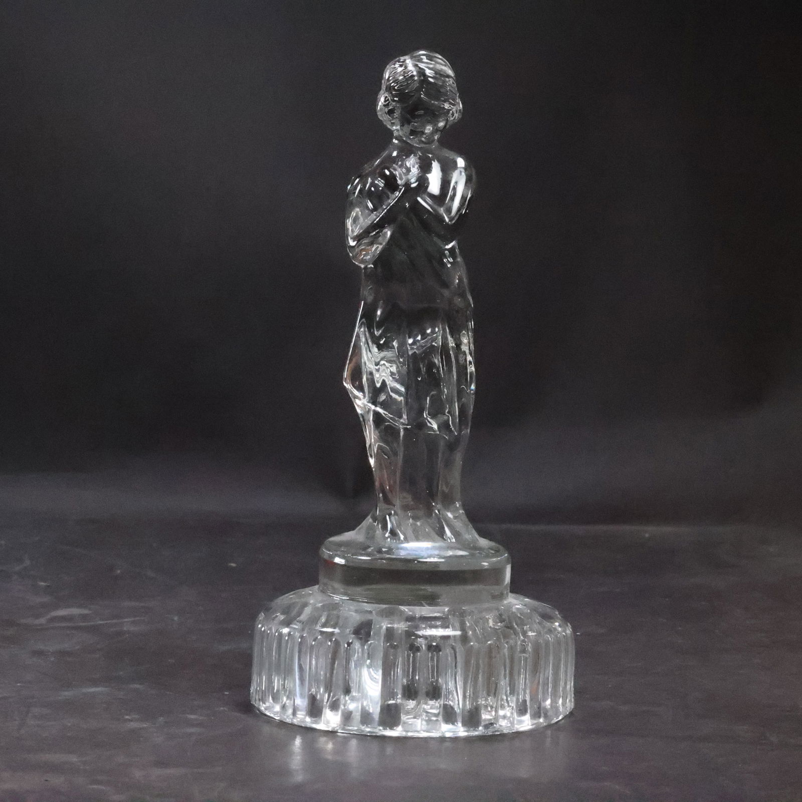 Cambridge Clear Glass Flower Frog Statue "Draped Lady"  8.5 in. height x 4 in. (1 of 20)