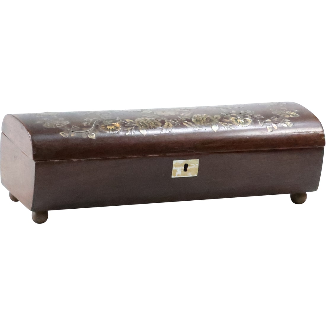 19th C. Floral Decorated Wooden Glove Box 3 in. x 9.75 in. x 3.5 in. (1 of 20)