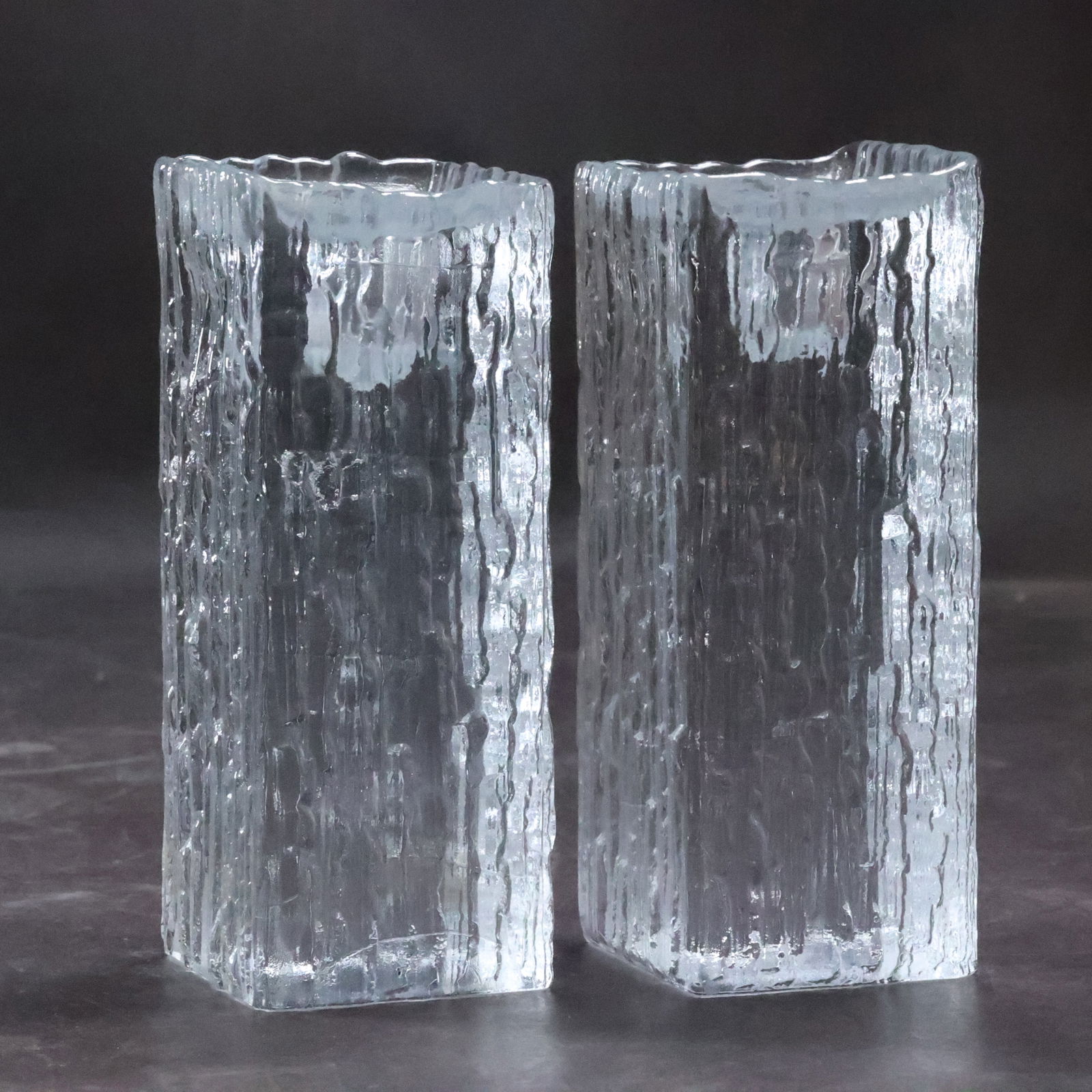 Pair NYBRO SWEDEN Iceberg Crystal Glass Pillar Candlesticks with Original Label 5 in. x 2 in. dia. (1 of 19)