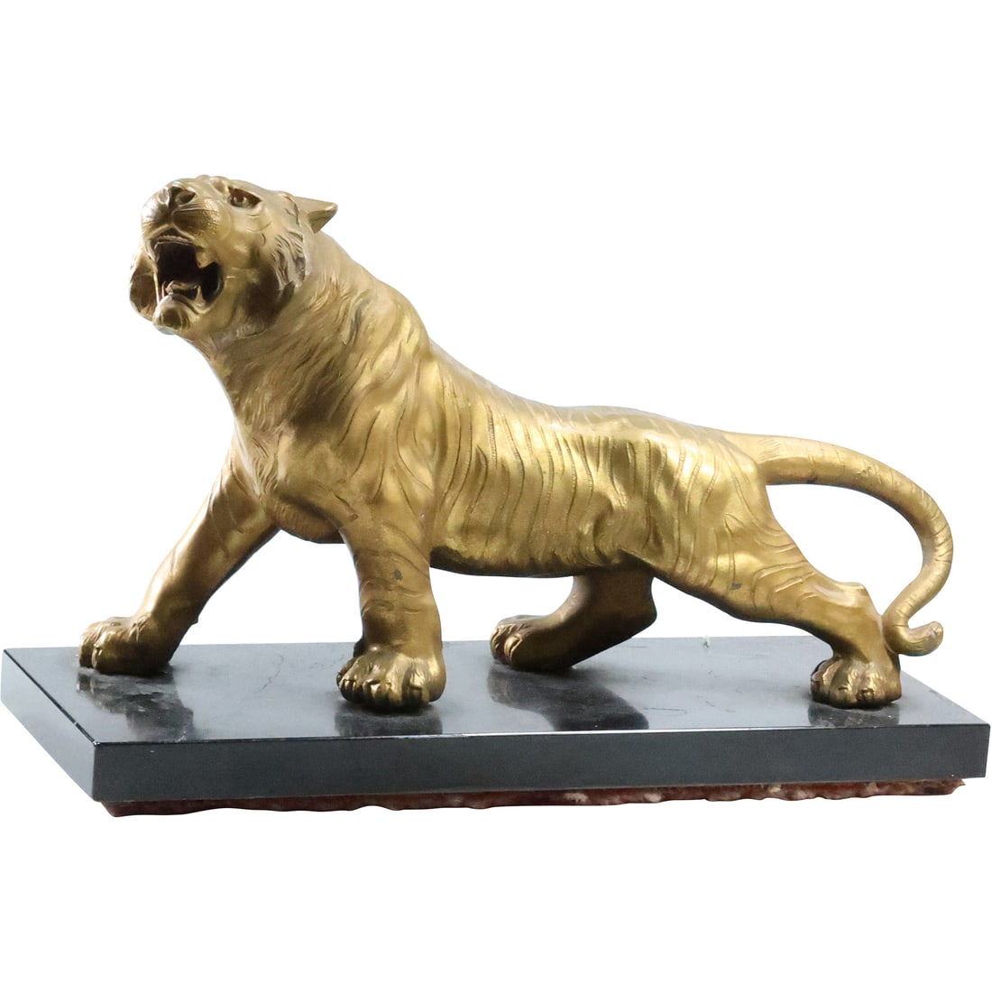 Cast Metal Tiger Figurative Sculpture Mounted on Base 9 in. height x 13.75 in. length x 5.5 in. wide: Cast Metal Tiger Figurative Sculpture Mounted on a Base 9 in. height x 13.75 in. length x 5.5 in. wide. size: 9 x 13.75 x 5.5