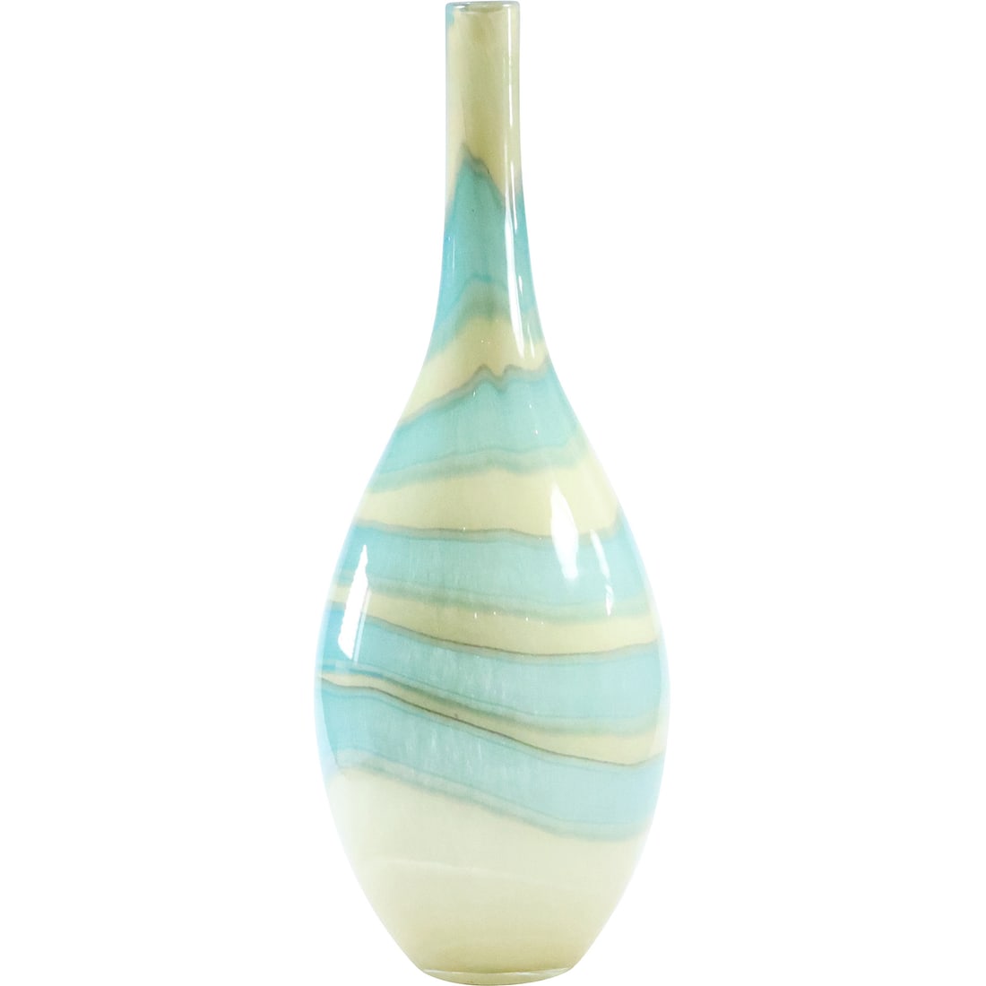 Tall Beige and Blue Glass Bottle Neck Vase 19 inches height x 6.5 in. wide (1 of 17)