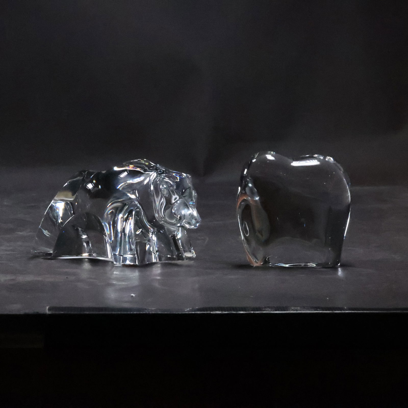 2 Signed BACARRAT France Crystal Glass Animal Paperweights BEAR & ELEPHANT (1 of 20)