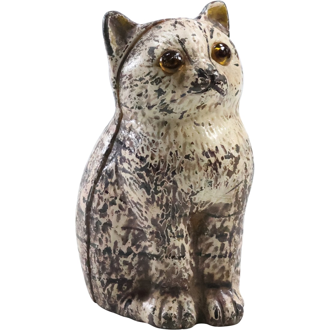 Antique Cast Iron CAT WITH GLASS EYES Figure Coin Still Bank 4.25 inches height, Original Finish (1 of 14)