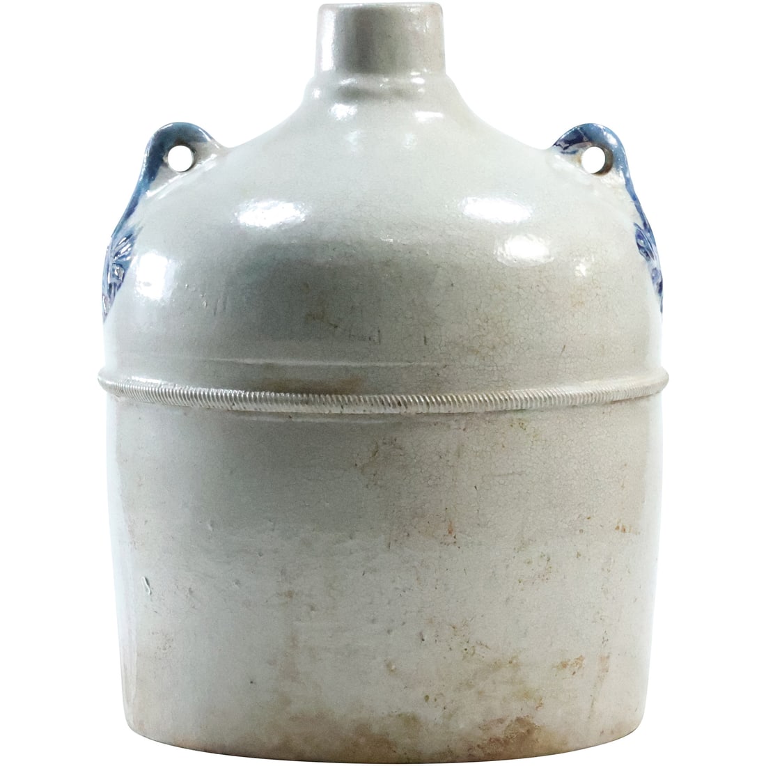 Antique White Stoneware Jug with Blue Decorated Handles 10.5 in. height x 7.5 in. wide (1 of 20)