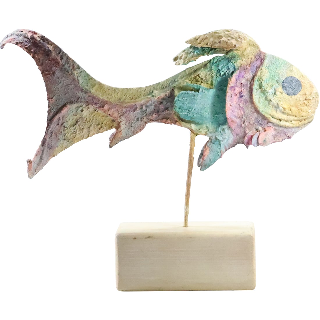 Colorful Tropical Fish Painted Metal Sculpture Mounted on a Base 15.25 in. height x 18.5 in. length: Colorful Tropical Fish Painted Metal Sculpture Mounted on a Base 15.25 in. height x 18.5 in. length. size: 15.25 x 18.5 x 3.5
