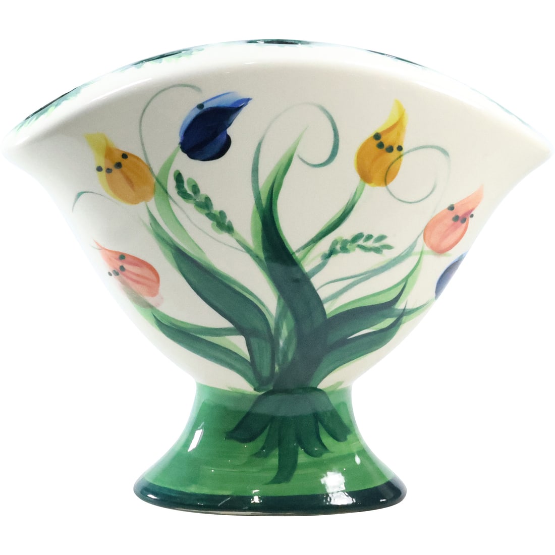 Signed Gail Pittman, Hand Painted Tulips Ceramic Fan Vase  8,25 in. height x 11 in. wide x 3.75 (1 of 20)