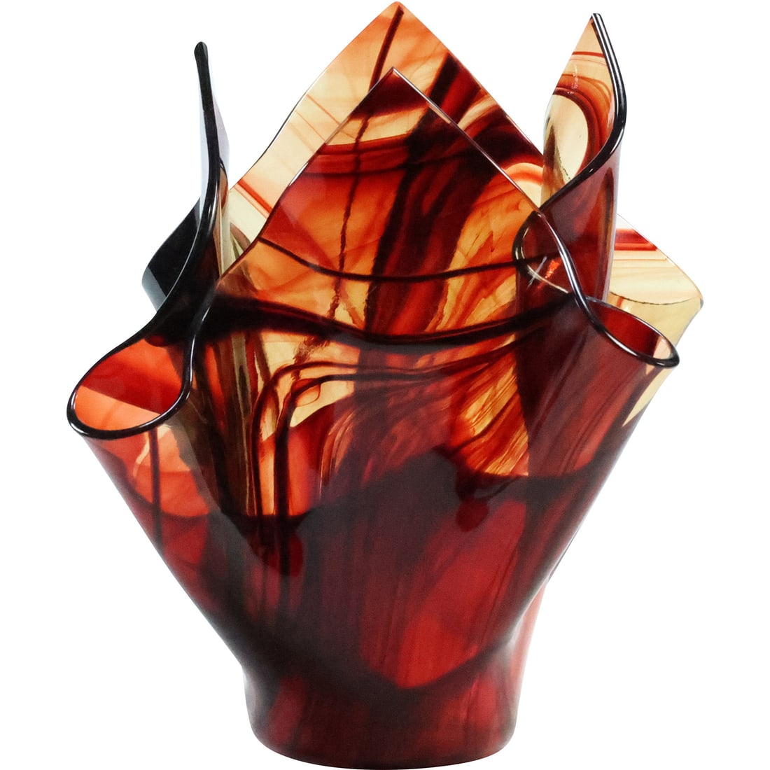 Signed Ron Le Jueau, Studio Art Glass Handkerchief Vase in Tortoise Shell Amber 7 in. height (1 of 19)