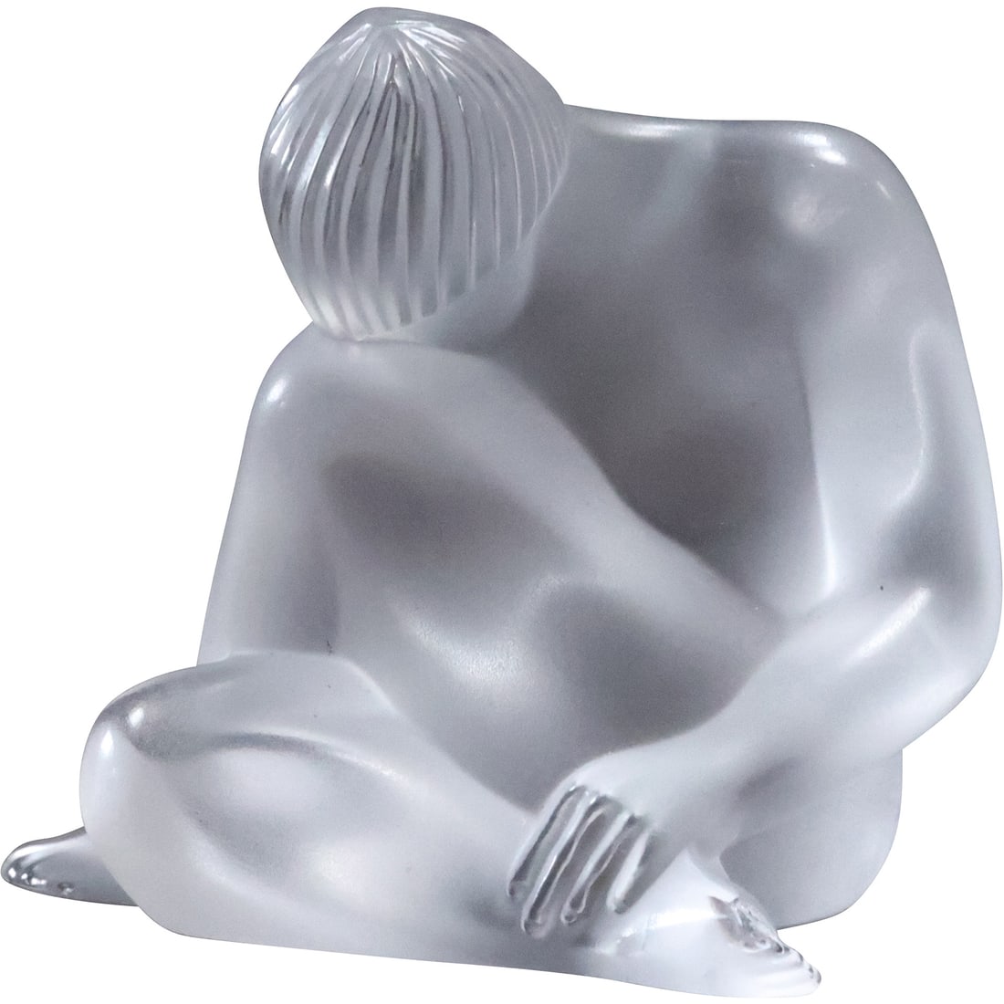Signed LALIQUE FRANCE, Frosted Crystal Glass "Dreaming" Nude Figure Statue 2.5 in. x 3 in.: size: 2.5x3