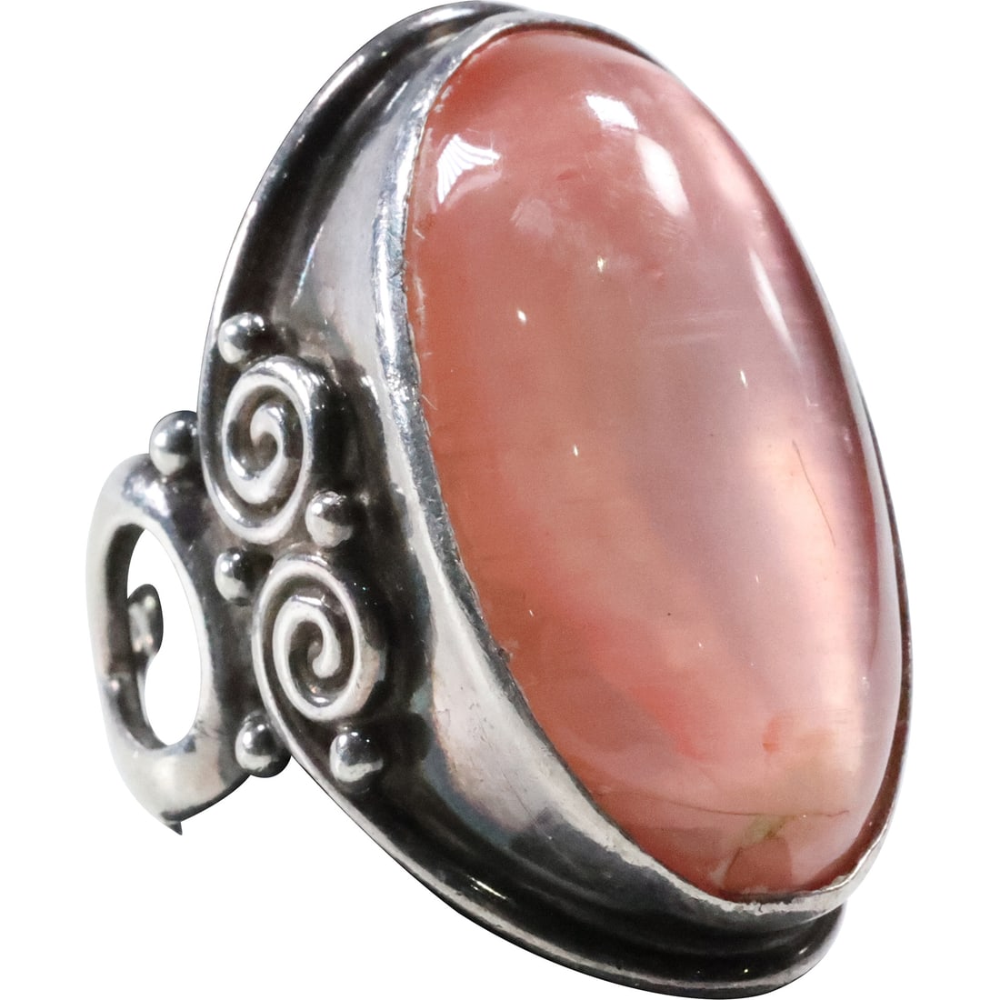 Rose Quartz Mood Stone [as-is], .925 Sterling Sajen Setting Adjustable Ring Size 8: Rose Quartz Mood Stone [as-is], .925 Sterling Sajen Setting Adjustable Ring Size 8 ; 7/8 in. x 1 3/8 in.