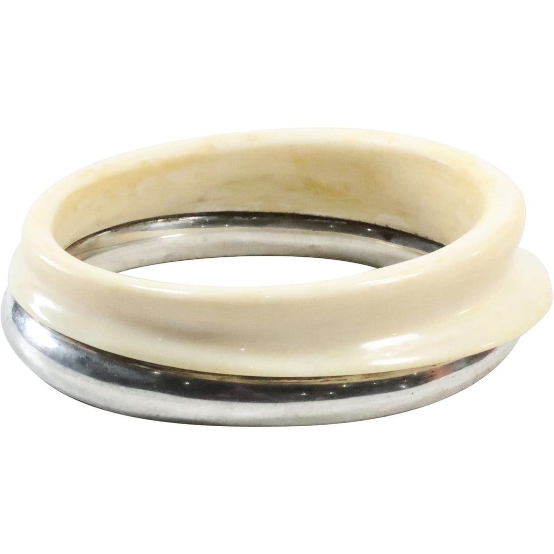 Bone and Sterling Silver Modernist Bangle Bracelet 3 1/2 in. x 1 in.: Bone and Sterling Silver Modernist Bangle Bracelet 3 1/2 in. x 1 in.
