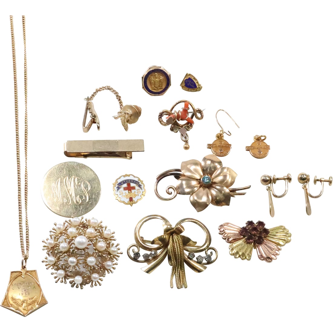 Group lot 14 Assorted Gold Filled Pins, Earrings, Tie Bar, Tie Tack - Great Variety (1 of 20)