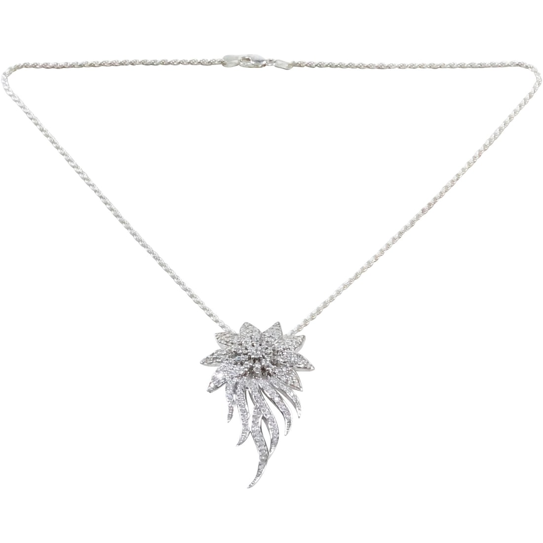 .925 Sterling Silver & CZ Starburst Pendant Necklace .925 Sterling Rope Chain 18 in. (1 of 19)