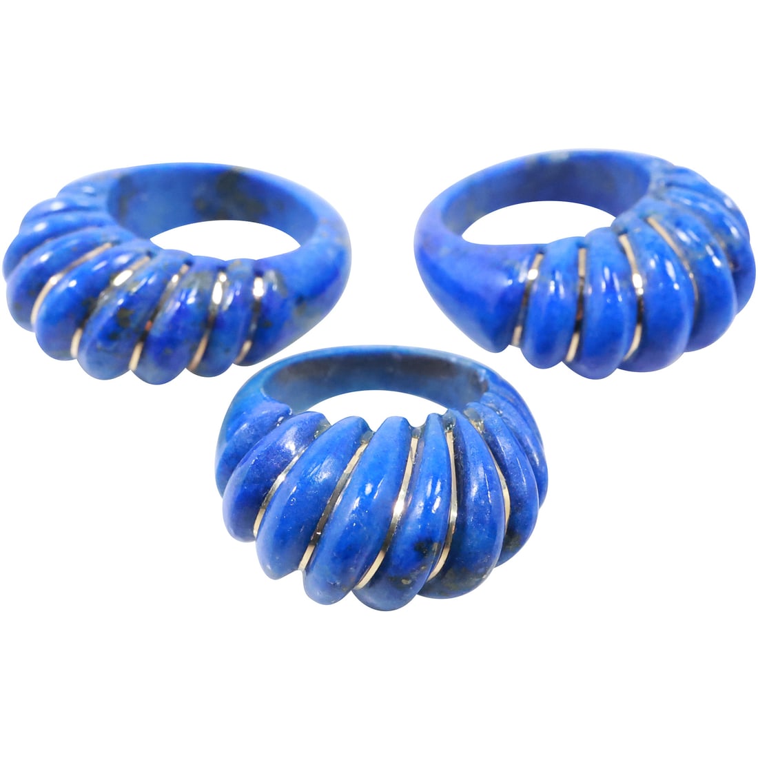 3 marked 585 [14K Gold] and Lapis Rings Sizes 7.25 [2] and 6.5 ; 1 in. x 1/2 in.: 3 marked 585 [14K Gold] and Lapis Rings Sizes 7.25 [2] and 6.5 ; 1 in. x 1/2 in.