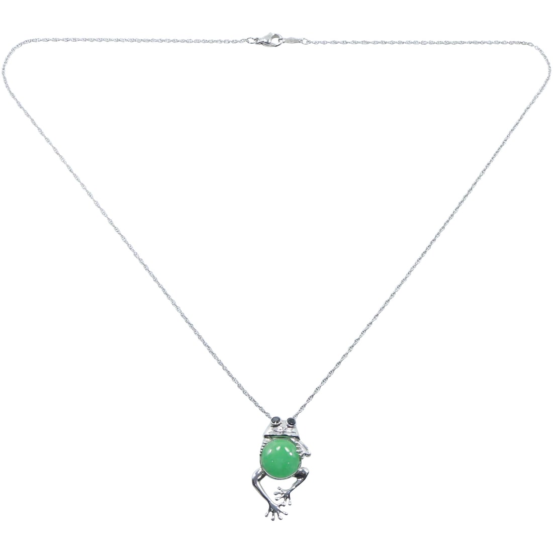 .925 Sterling Silver HK Harriet Kelsall FROG WITH JADE Black Onyx Eyes Pendant Necklace (1 of 16)