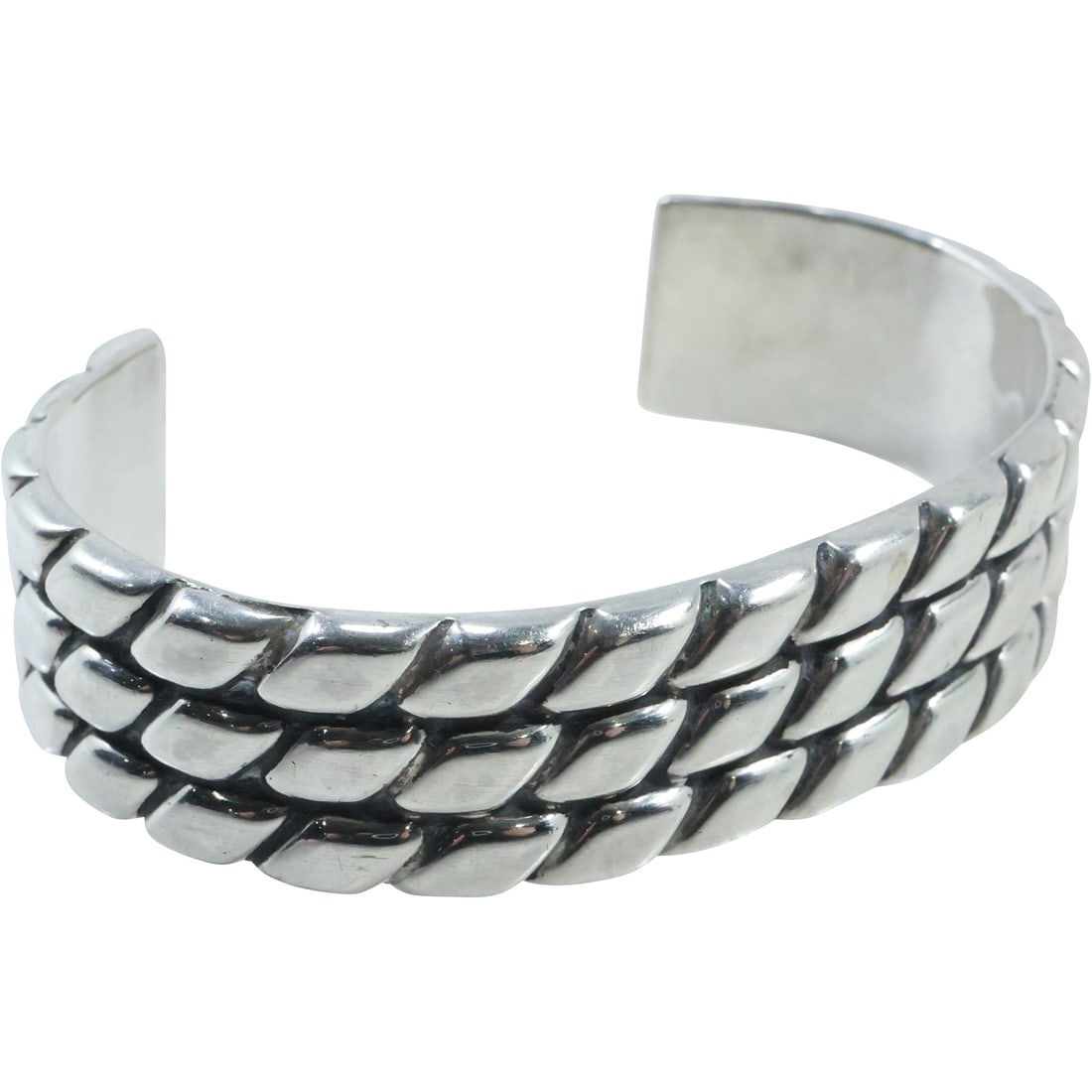 .925 Sterling Silver JR Mexico Braided Design Cuff Bracelet weighs 42.7 grams, 2 3/4 in. x 3/4 in. (1 of 15)