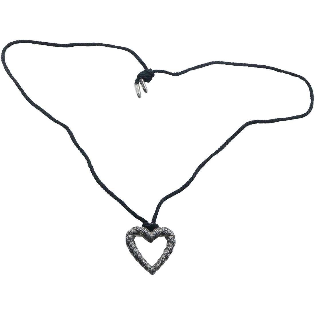 Sterling Silver and Marcasites Heart Pendant Necklace with Black Rope 30 in.: Sterling Silver and Marcasites Heart Pendant 1 3/4 in. x 1 5/8 in. Necklace with Black Rope 30 in.