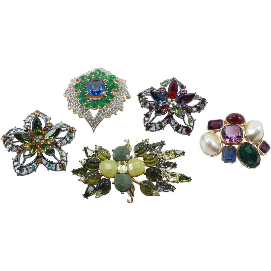 5 Assorted Quality Costume Jewelry Pins: Ciner Large Faux Pearls Multi Color Stones; Rhinestones; (1 of 20)