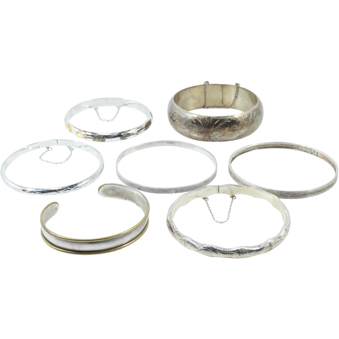7 Assorted .925 Sterling Silver Bangle Bracelets - Nice Varity - average size 2 1/2 in.; 80.9 grams (1 of 19)