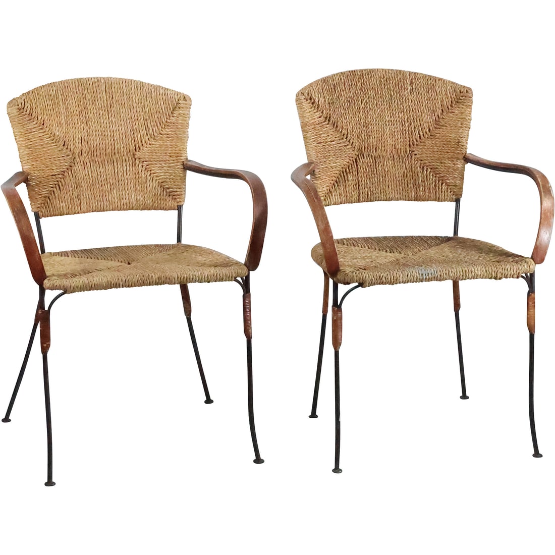 Set of 4 Mid-Century Modern Woven Wicker Reed Backs and Seats Arm Chairs (1 of 20)