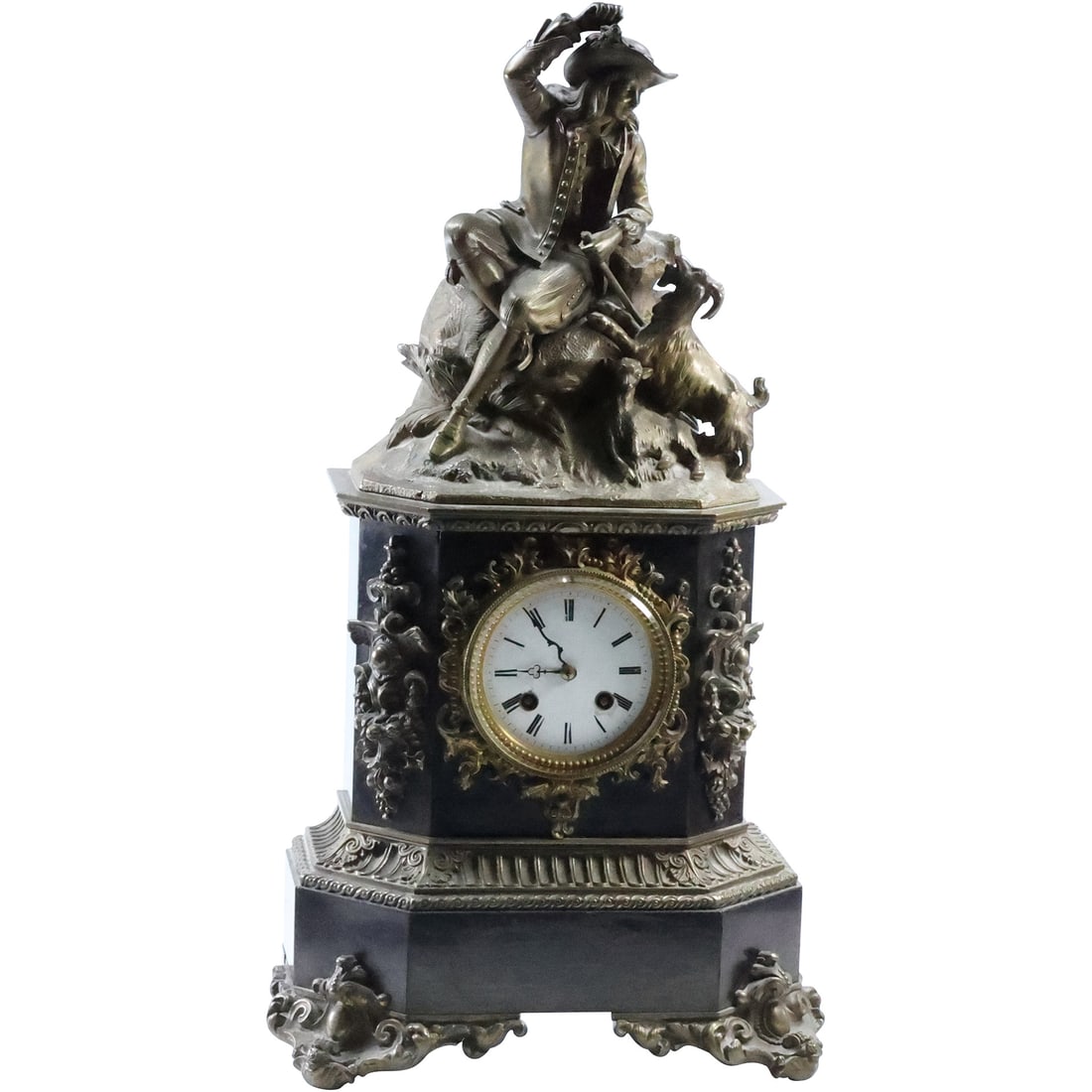 Michel Claude Clodion; 19thC. French Ornate Bronze and Marble Mantle Clock (1 of 20)