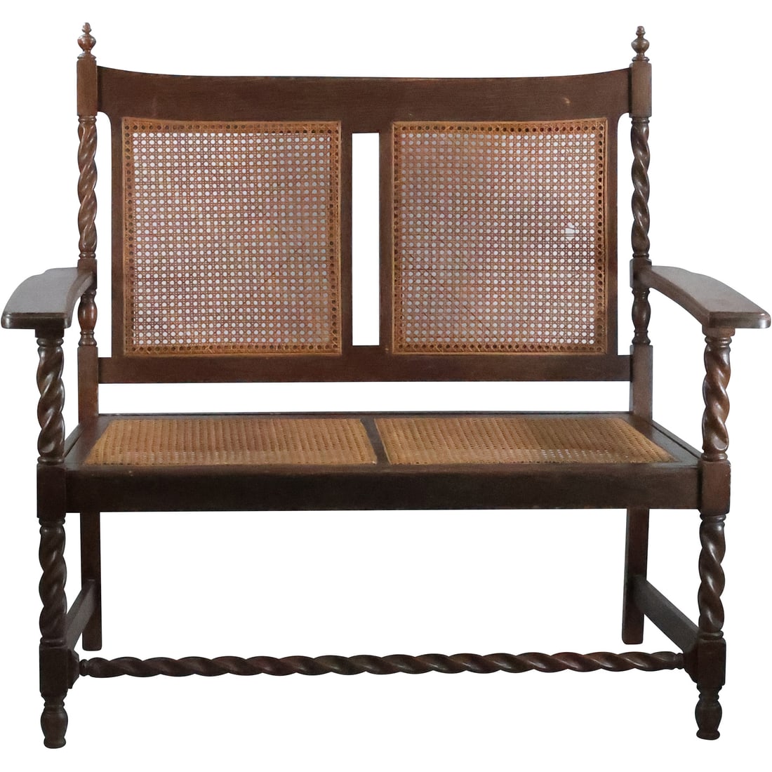 Antique Oak Jacobean Two Seater Settee with Cane Backs and Seats, Original Finish (1 of 20)