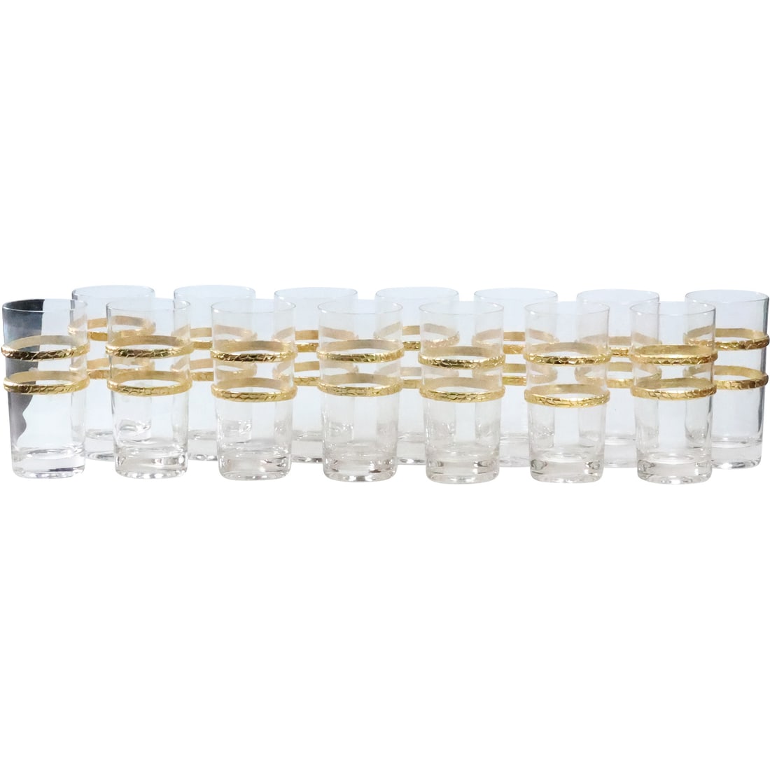 Set of 14 Gold Banded Crystal Glass Tumblers - Barware: Set of 14 Gold Banded Crystal Glass Tumblers - Barware. size: 5.5 x 3