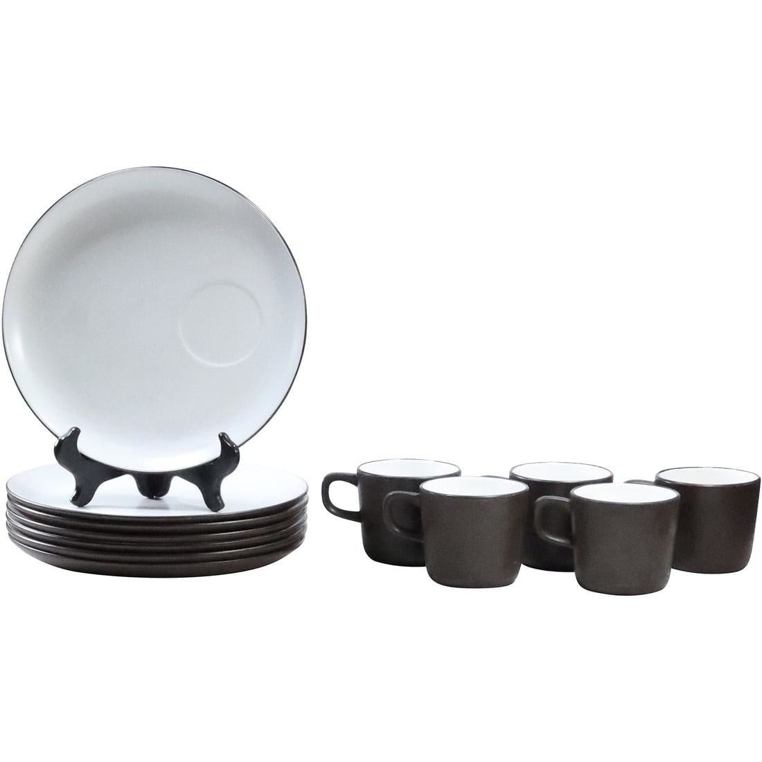 12 Pieces JONAS ROBERTS Terra Stone "Snow White" Ceramic 7 Luncheon Plates, 5 Mugs (1 of 20)