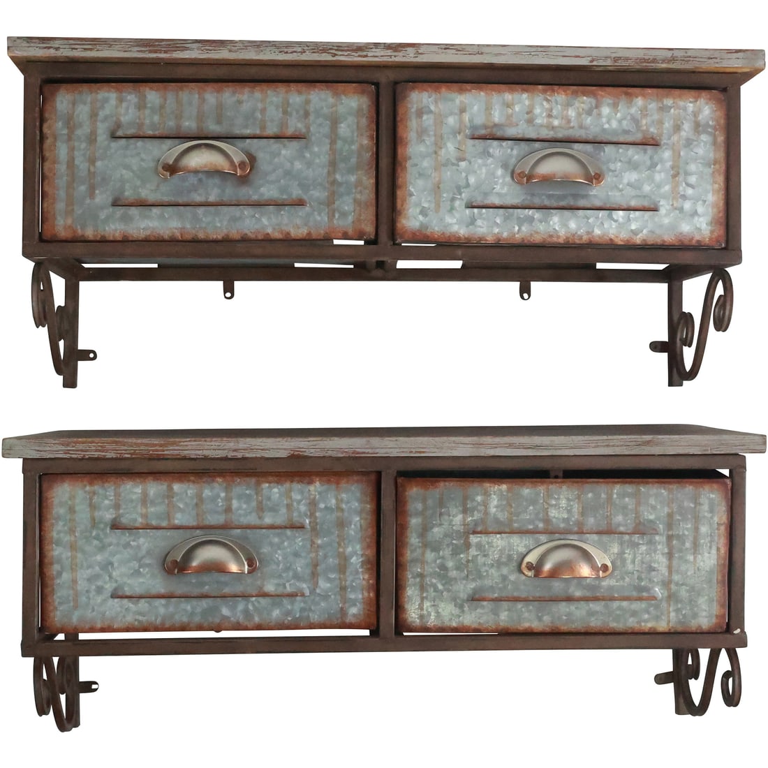 2 Metal and Galvanized Drawers Pantry Shelves Wall Hanging 12 in. x 26.5 in. x 9 in. (1 of 20)