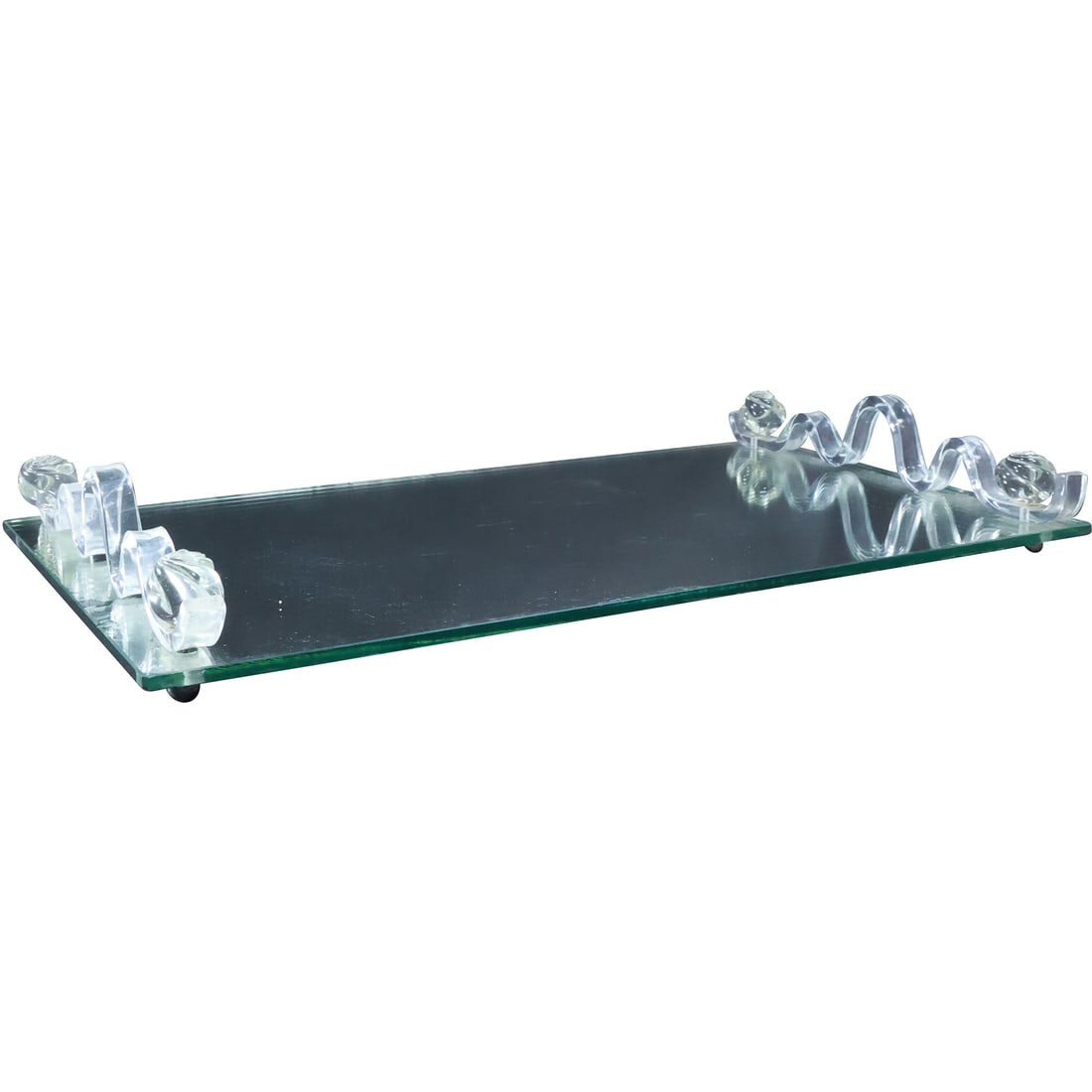Mid-Century Modern Mirror Dresser Trat with Clear Lucite Handles 9 in. x 16 in.: Mid-Century Modern Mirror Dresser Trat with Clear Lucite Handles 9 in. x 16 in. size: 2 in. x 9 in. x 16 in.