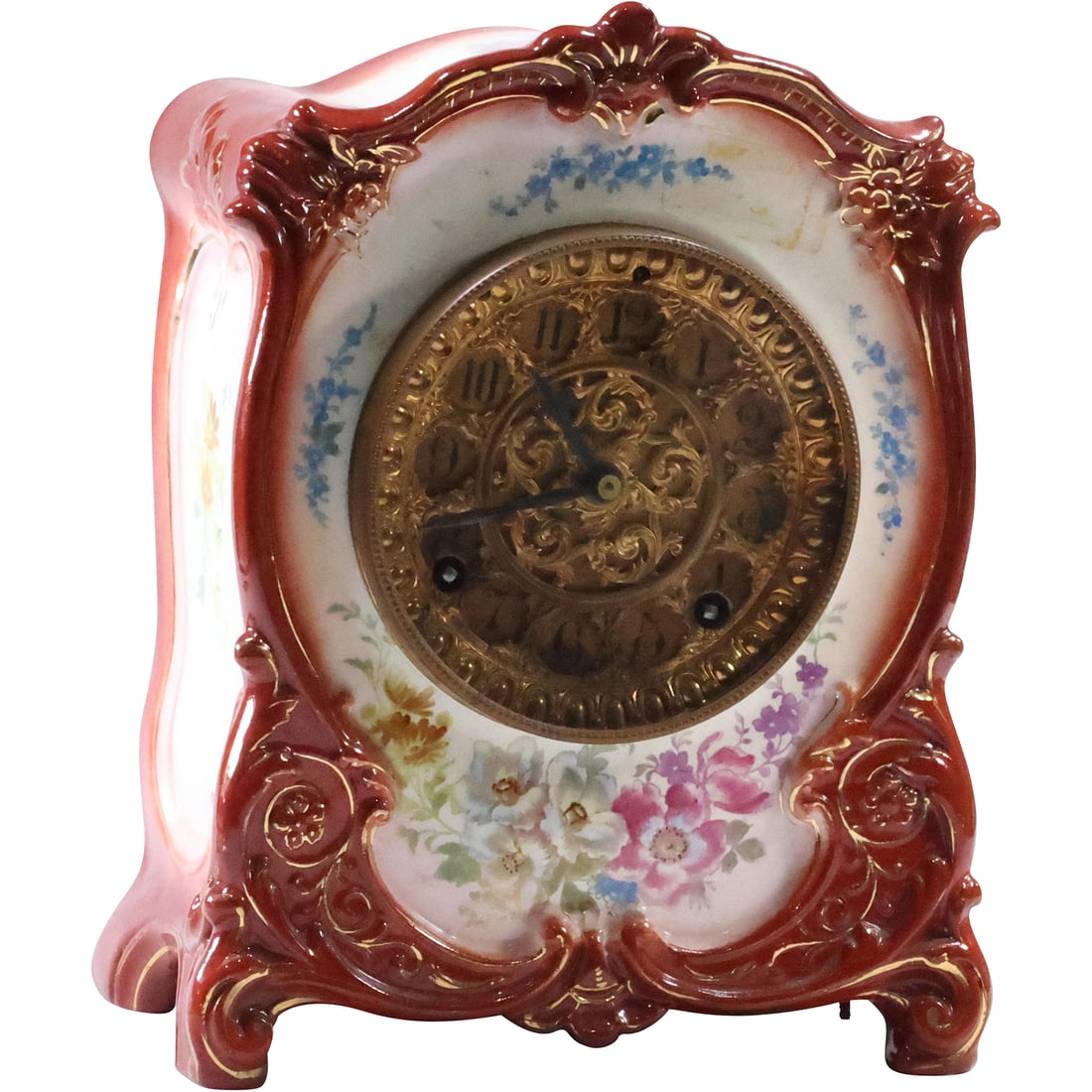 Ansonia, Fancy Antique Porcelain Mantle Clock Hand Painted Flowers 10.75 in. height x 8.25 in. wide (1 of 20)