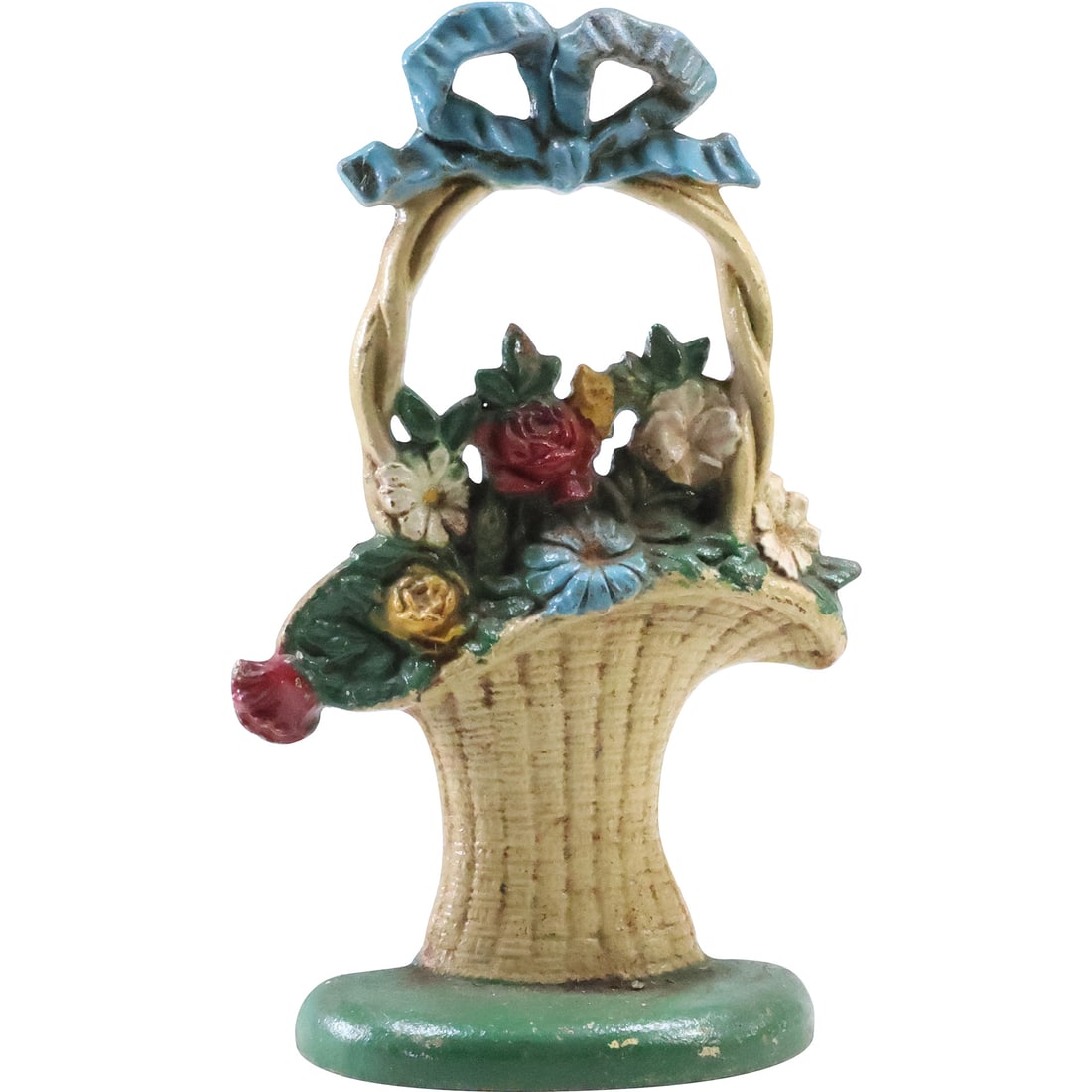 Vintage Cast Iron Floral Basket Doorstop in Original Paint Finish 10.5 in. height (1 of 20)
