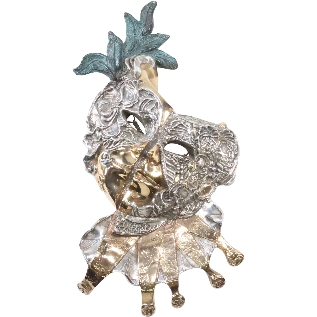 attributed Sergio Bustamante Silver and Gold Wash Masquerade Mask Wall Hanging 16 in. x 8.5 in. (1 of 20)