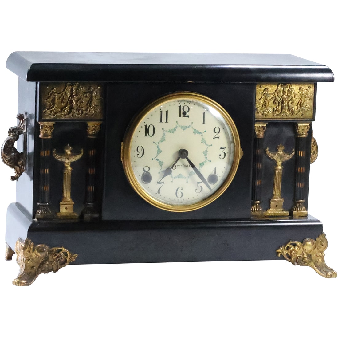 Sessions Black Wood Case Mantle Clock with Metal Grecian Accents and Trim (1 of 20)