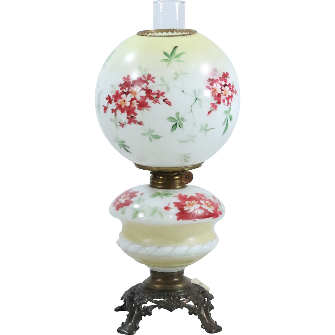 Antique Gone-With-The-Wind Lamp, Matching Ball Shade, Hand Painted Flowers, Electrified (1 of 20)