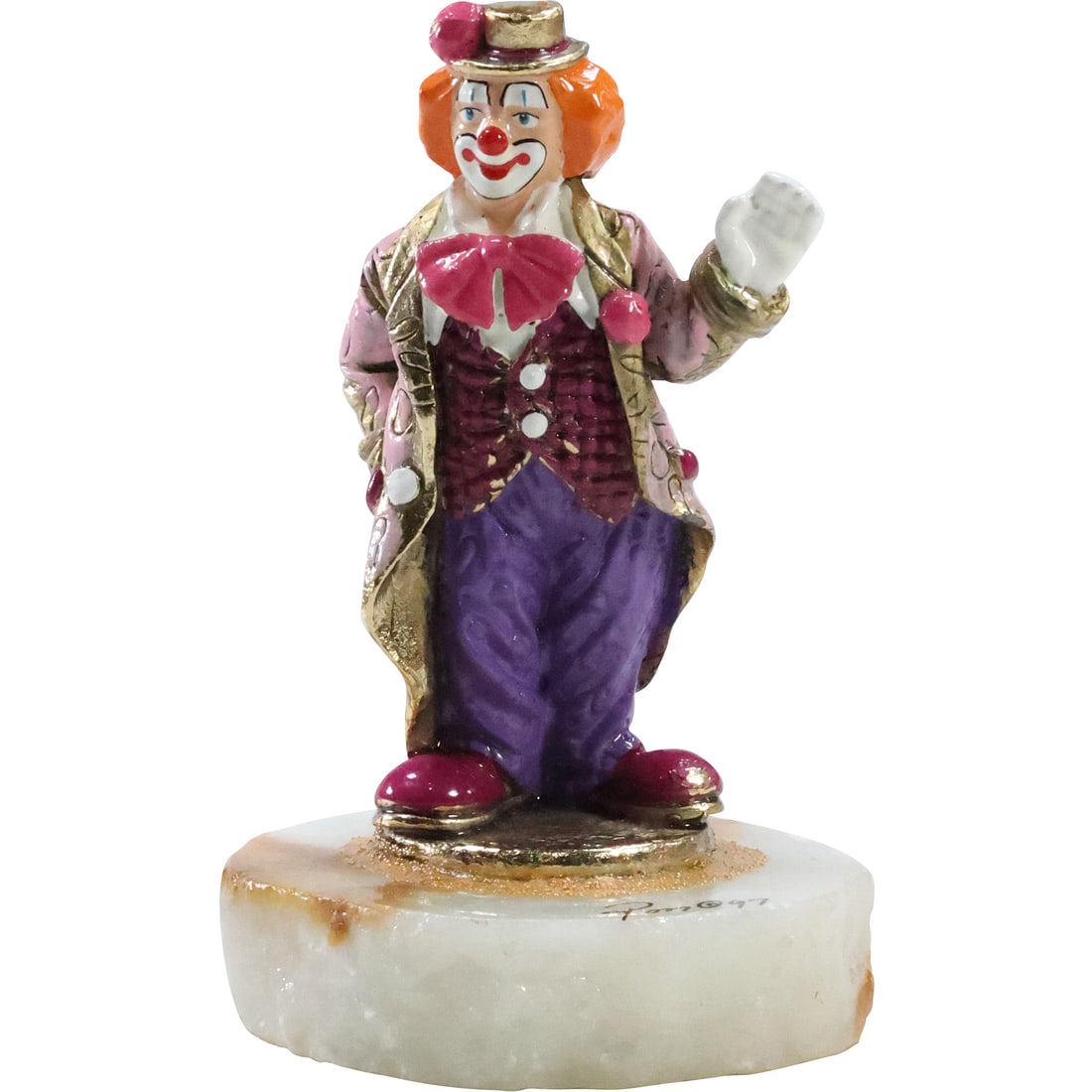 Ron Lee Clown Signed 1997 Marble Base Metal Waving Statue (1 of 20)