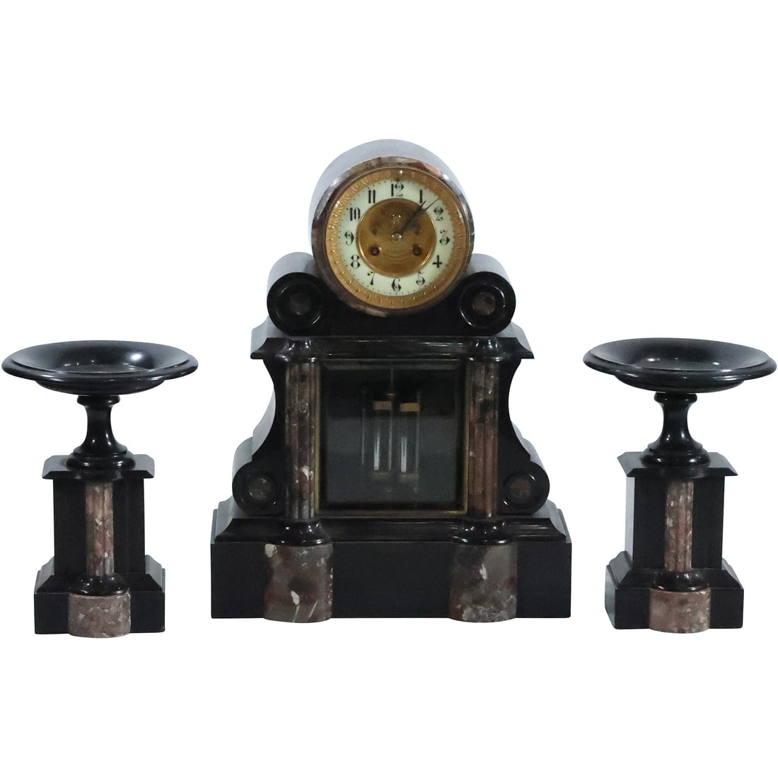 Stunning Quality 3-Piece Marble Pillar Clock Set A L'Alliance Le Forester Her. Paris (1 of 20)