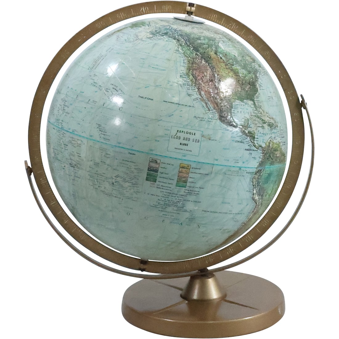 Vintage Desk Top World Globe on Axis Base: Replogle "Land and Sea" 12 inch (1 of 20)